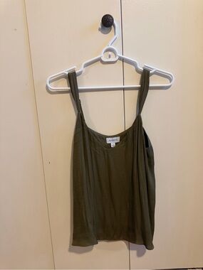 Evereve Olive Green Silk-Blend Tank Camisole
